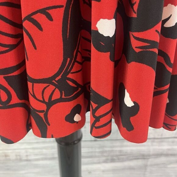 Kamalikulture Dress sz Small Black Red Floral Stretch Knee Modest Career Church - Picture 11 of 16